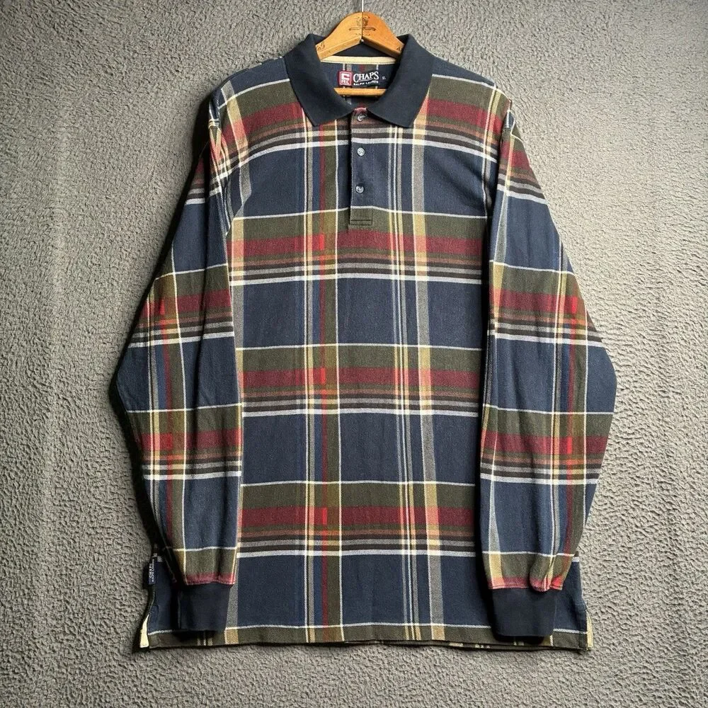 Vintage Chaps Ralph Lauren Polo Shirt Mens XL 90s Plaid Rugby Long Sleeve